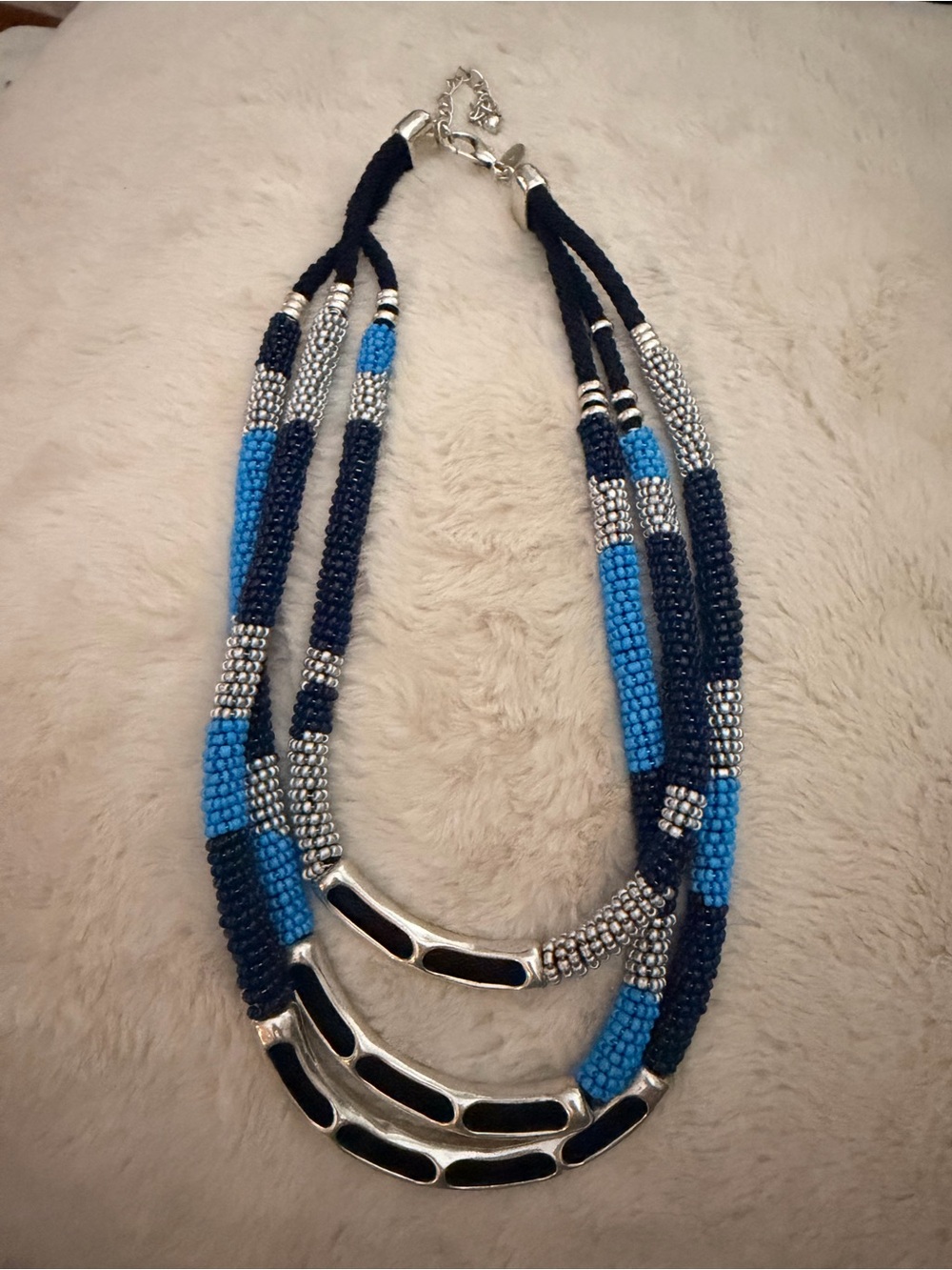 Chico's Blue and Silver Multi-Strand Beaded Necklace